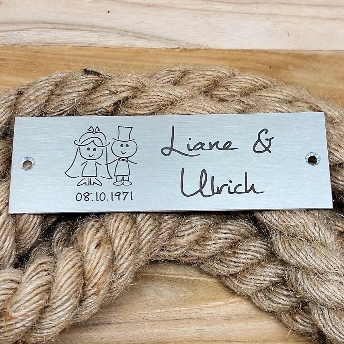 Hochzeitsschild Edelstahl mit Gravur - Eckig