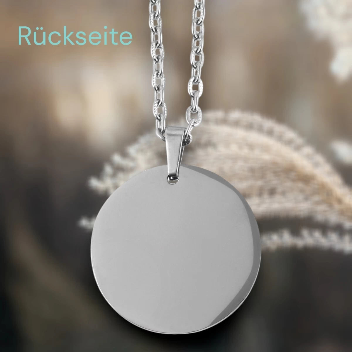 Personalisierte Kette Silber – Runder Edelstahl Anhänger (25 mm) mit Gravur & Kette