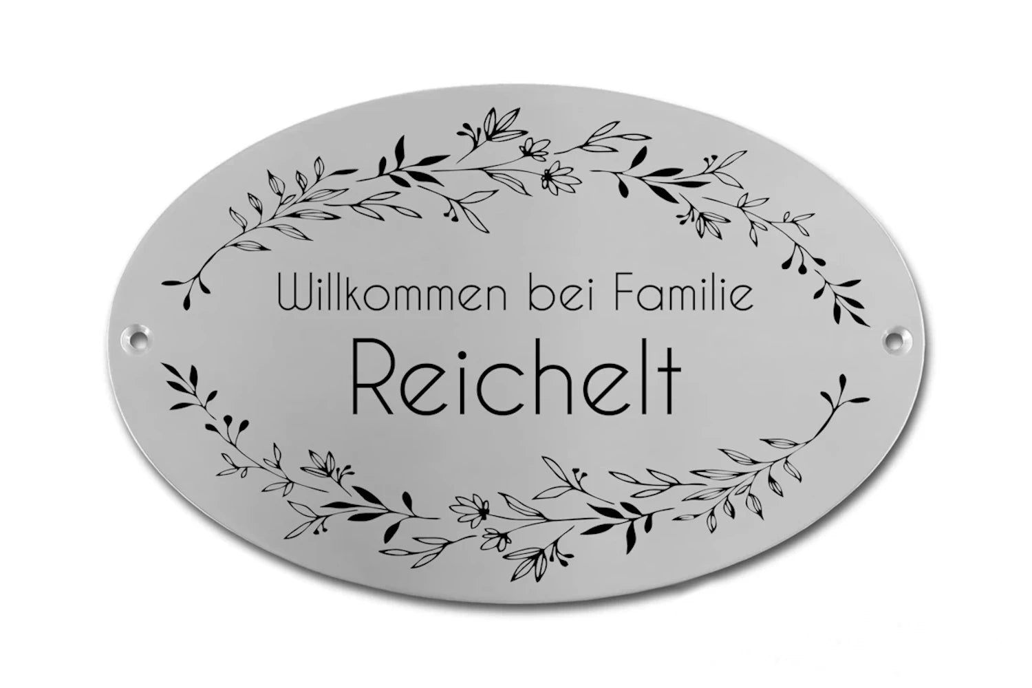 Edelstahlschild Oval mit Ranke