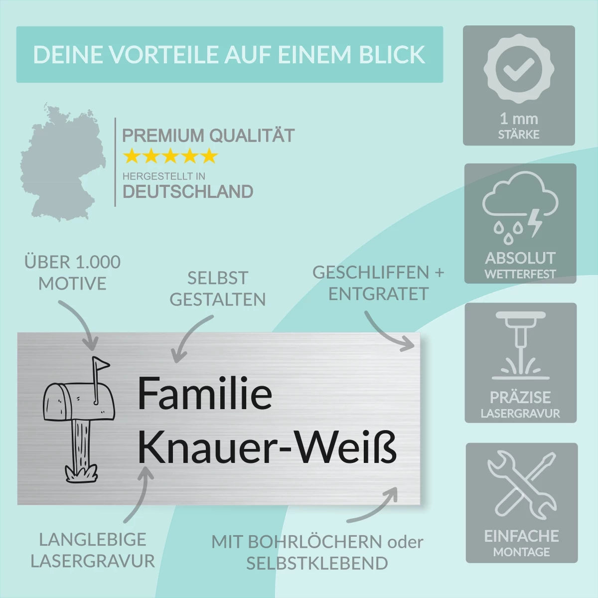 Türschild aus Edelstahl | 5x2 cm | mit Gravur