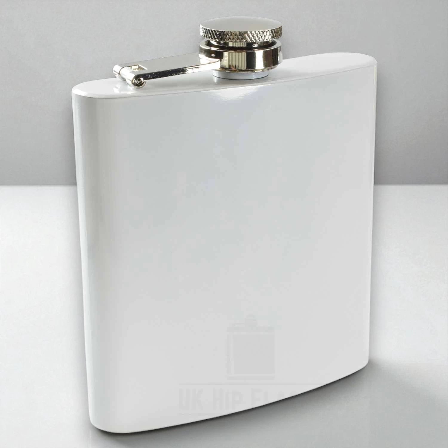 Personalisierter Flachmann Braut – Weiß mit Brautkleid, Name & Hochzeitsdatum