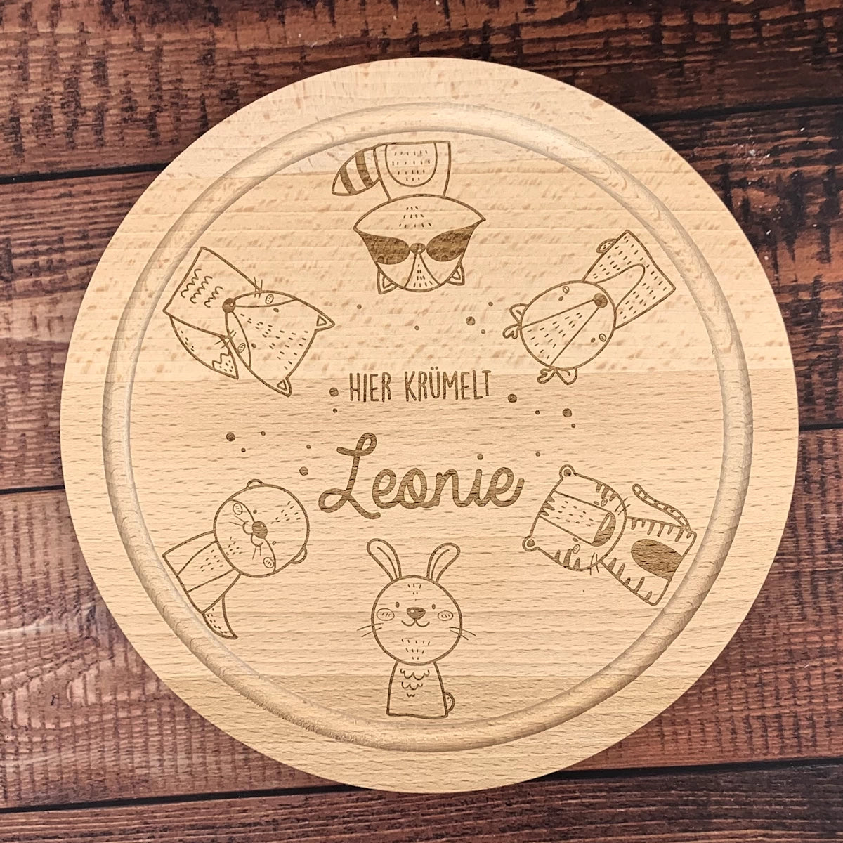 Frühstücksbrettchen rund personalisiert "Tiere"