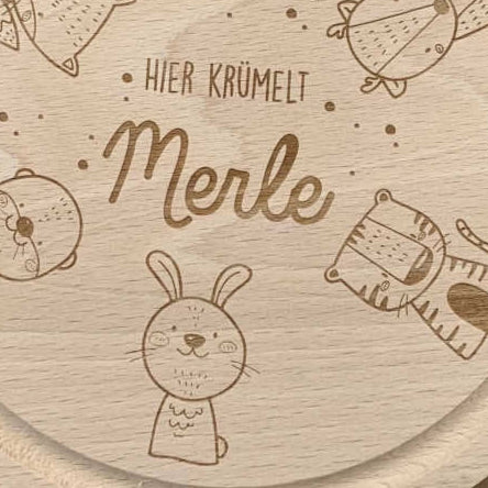 Frühstücksbrettchen rund personalisiert "Tiere"