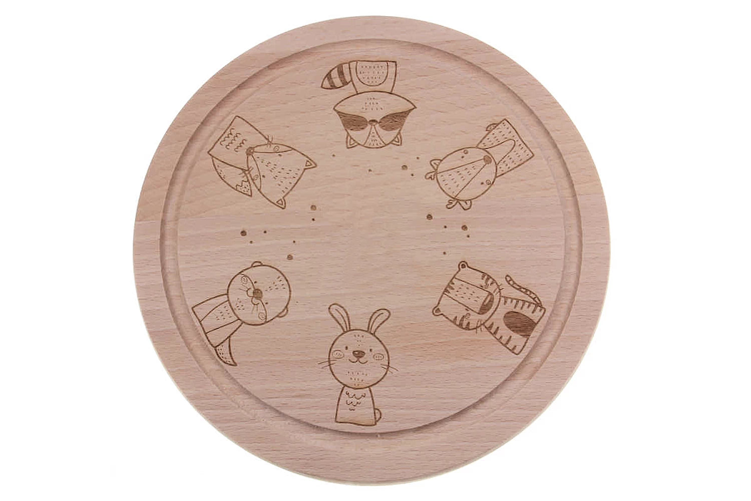 Frühstücksbrettchen rund personalisiert "Tiere"