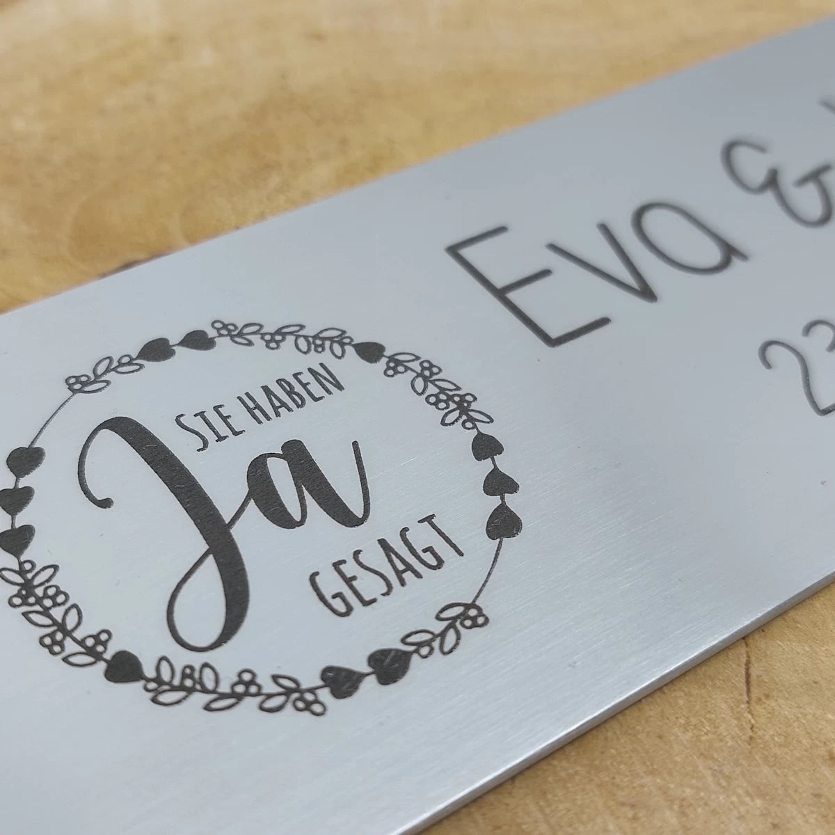 Hochzeitsschild Edelstahl mit Gravur - Eckig