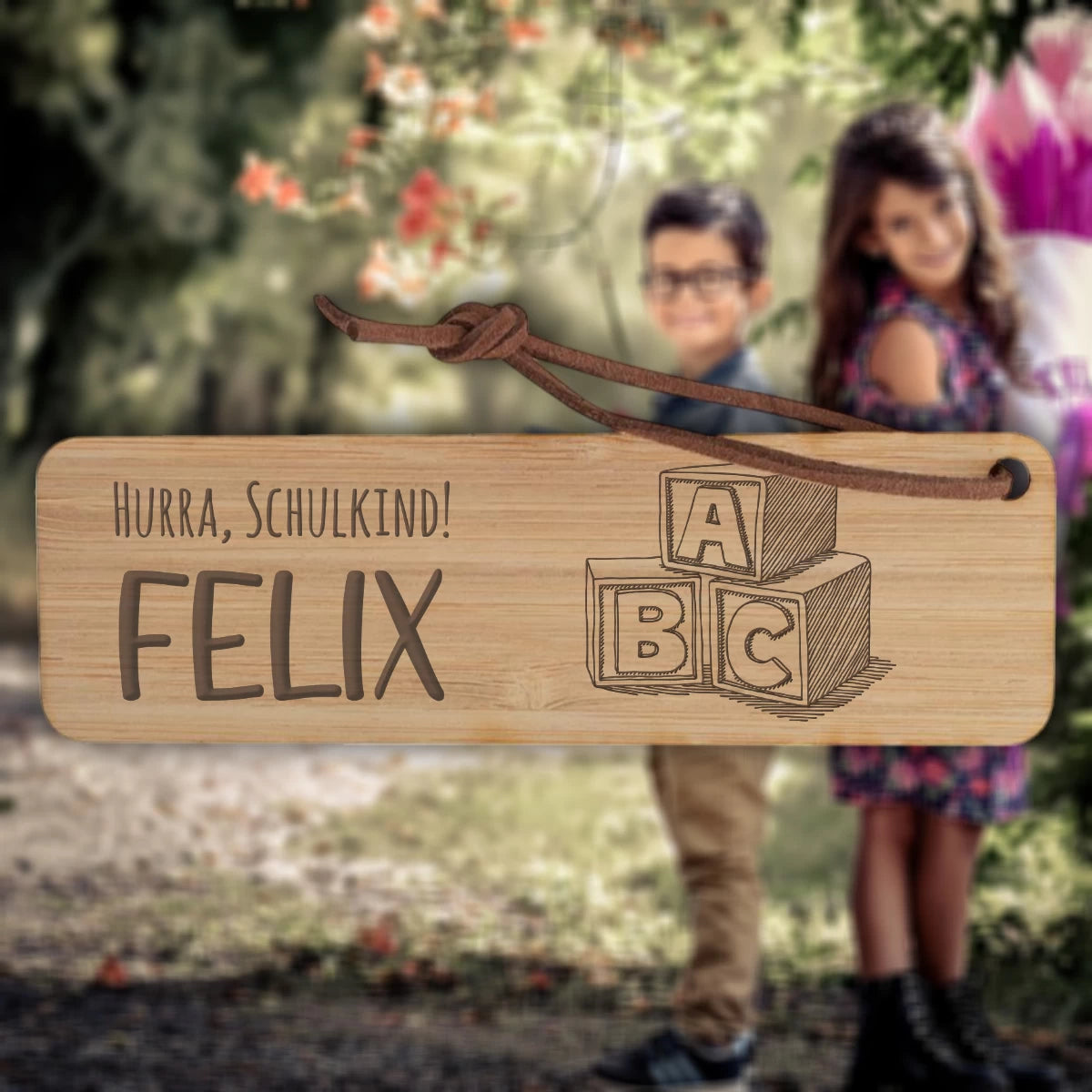 Personalisiertes Lesezeichen zur Einschulung – ABC-Bausteine & Name graviert 🌟