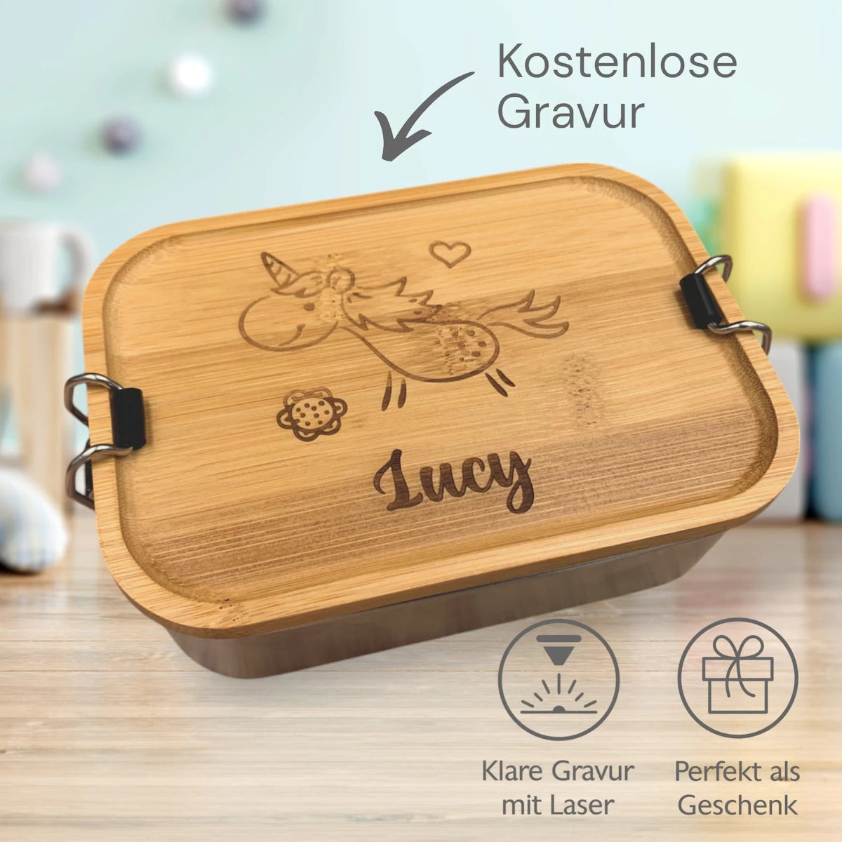 Lunchbox Bambus mit Wunschgravur für Kinder