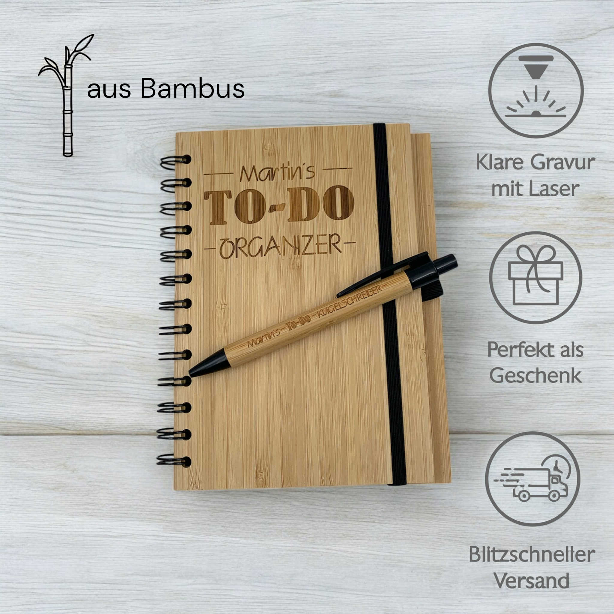 Notizblock "To-Do Organizer schlicht" mit Gravur