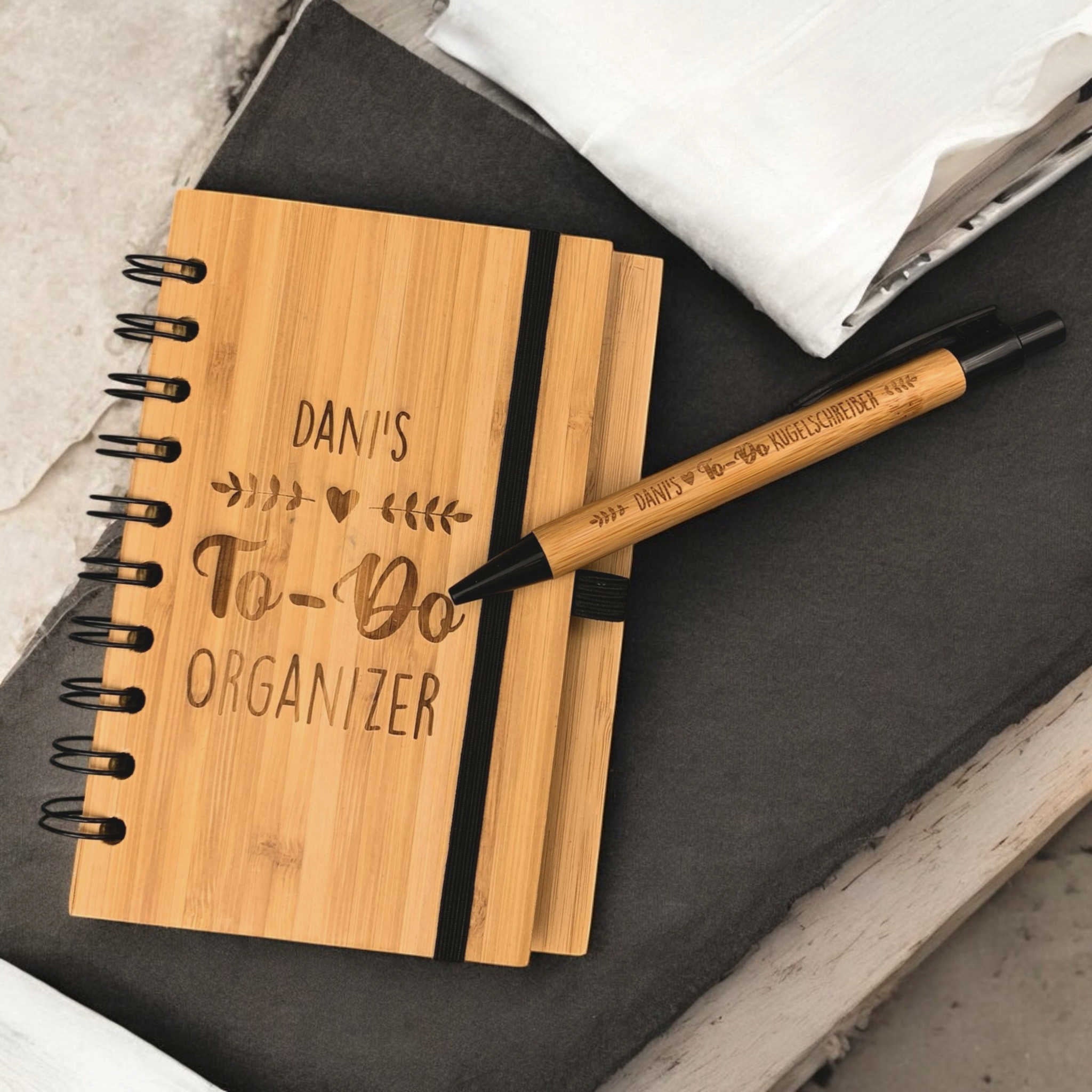 Notizblock und Kuli "To-Do Organizer Ranke" mit Gravur