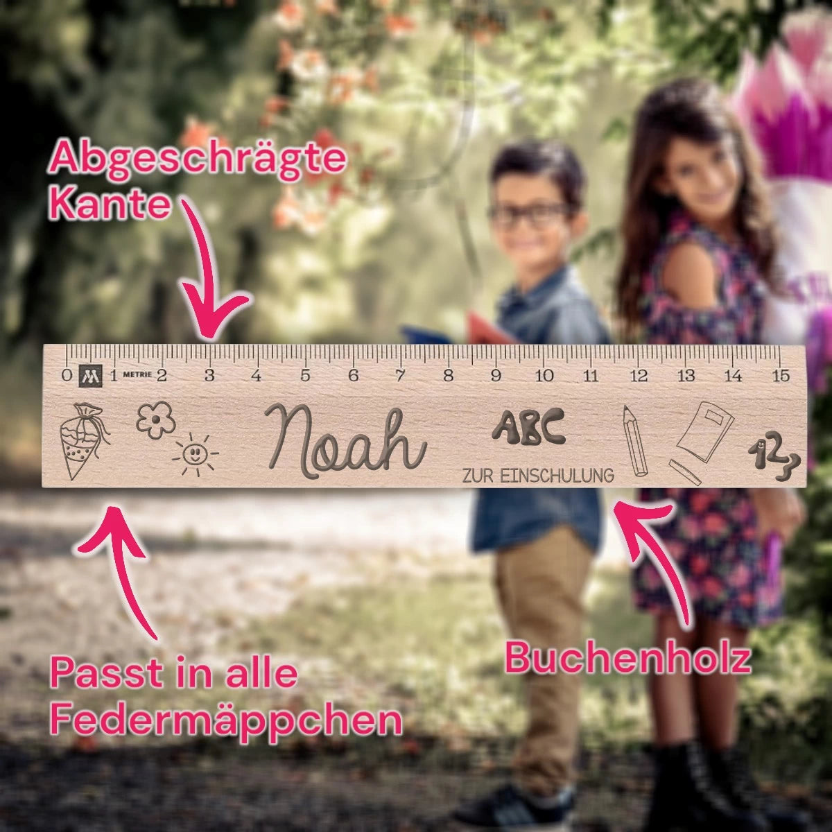 Personalisiertes Einschulungs-Lineal 15 cm aus Holz – mit Name & Motiv