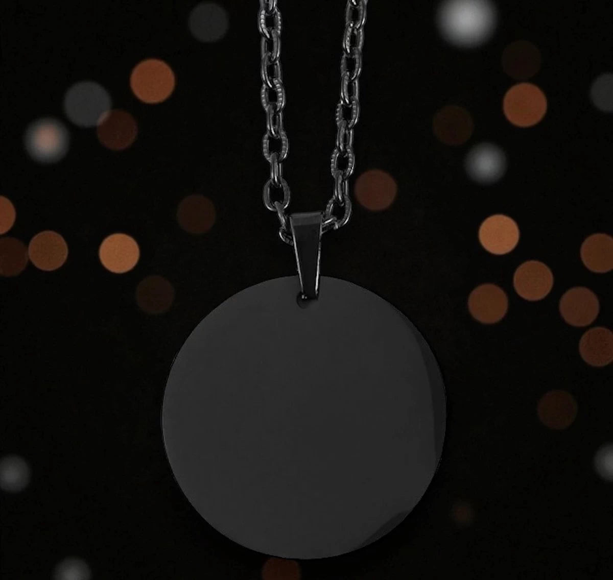 Personalisierte Kette mit Foto | Schwarzer Edelstahl Anhänger Rund 25 mm mit Lasergravur | Inkl. Kette