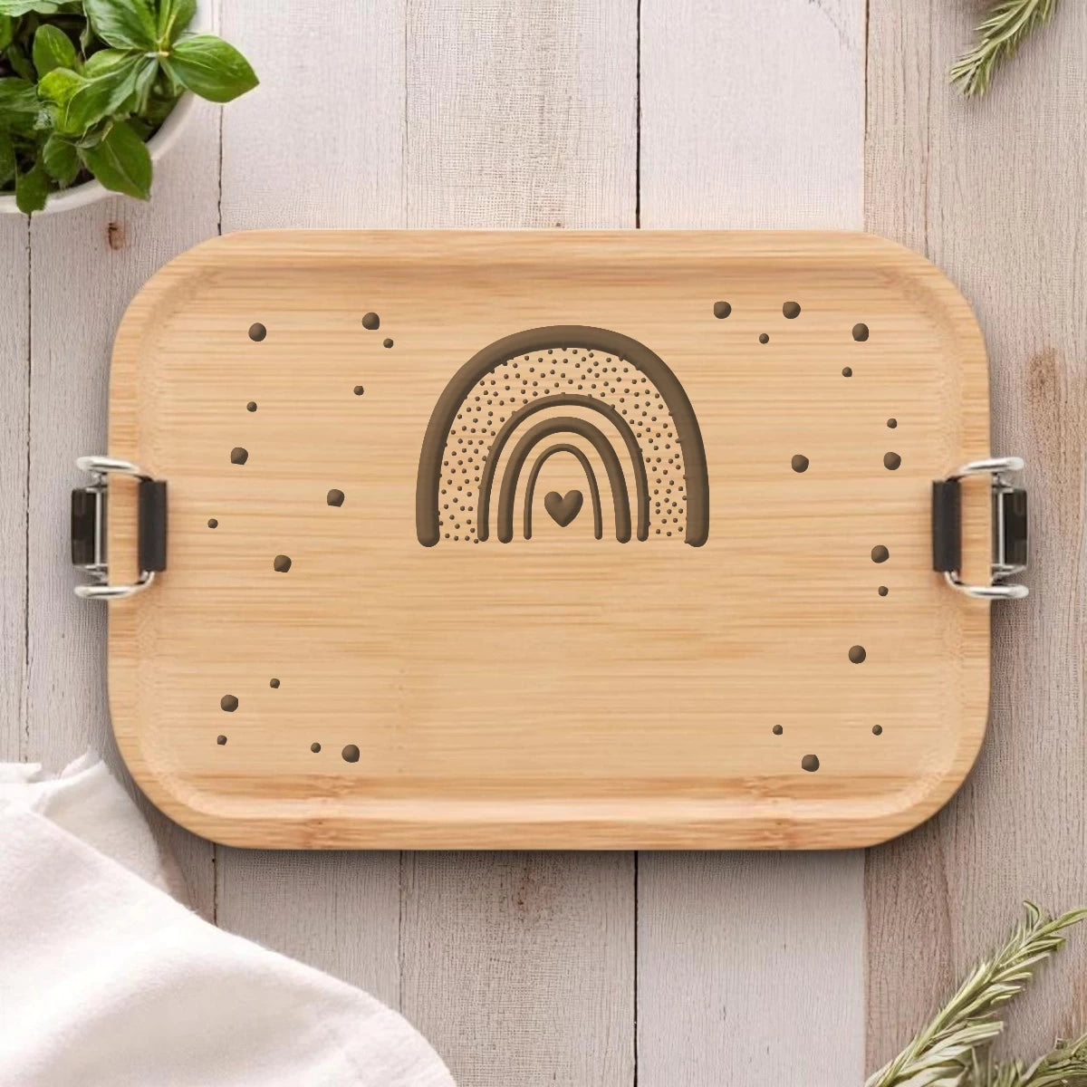 🌈 Personalisierte Brotdose mit Name zur Einschulung – Regenbogen & Punkte