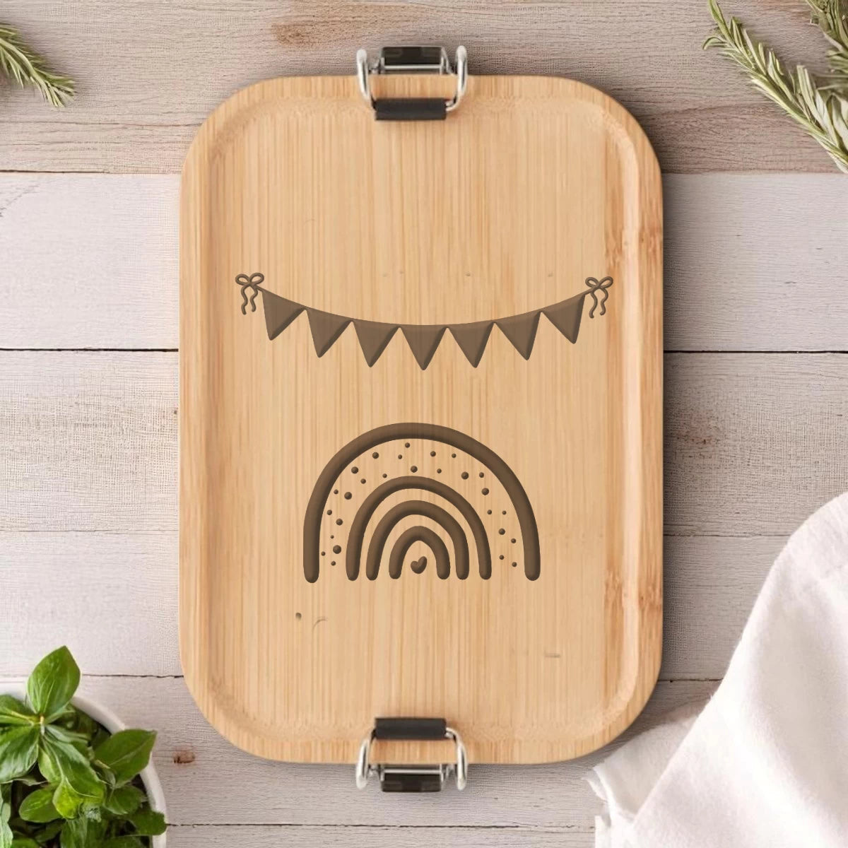 🎈 Einschulung Brotdose personalisiert – Regenbogen, Wimpel & Name