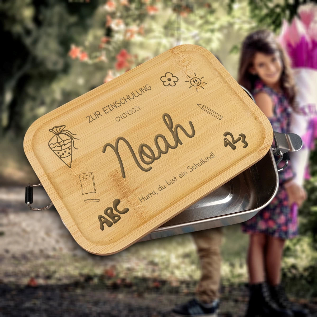 📚 Personalisierte Lunchbox zur Einschulung – mit Name, Datum & Schulmotiven