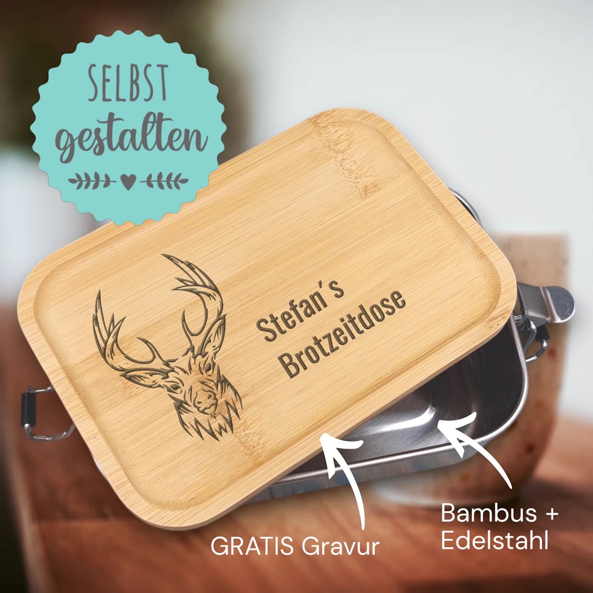 Personalisierte Lunchbox | Bambus 🎋 mit deiner Wunschgravur