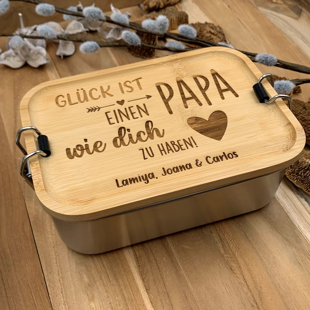 Personalisierte Lunchbox Bambus 💙 Vatertag 💙 Glück ist, einen Papa wie dich zu haben