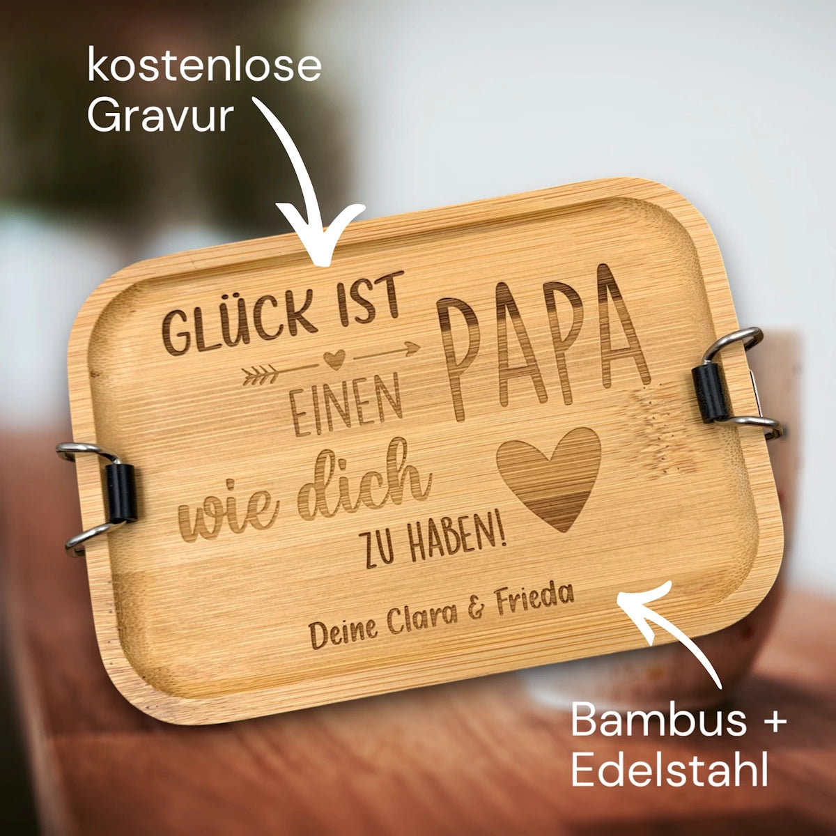 Personalisierte Lunchbox Bambus 💙 Vatertag 💙 Glück ist, einen Papa wie dich zu haben