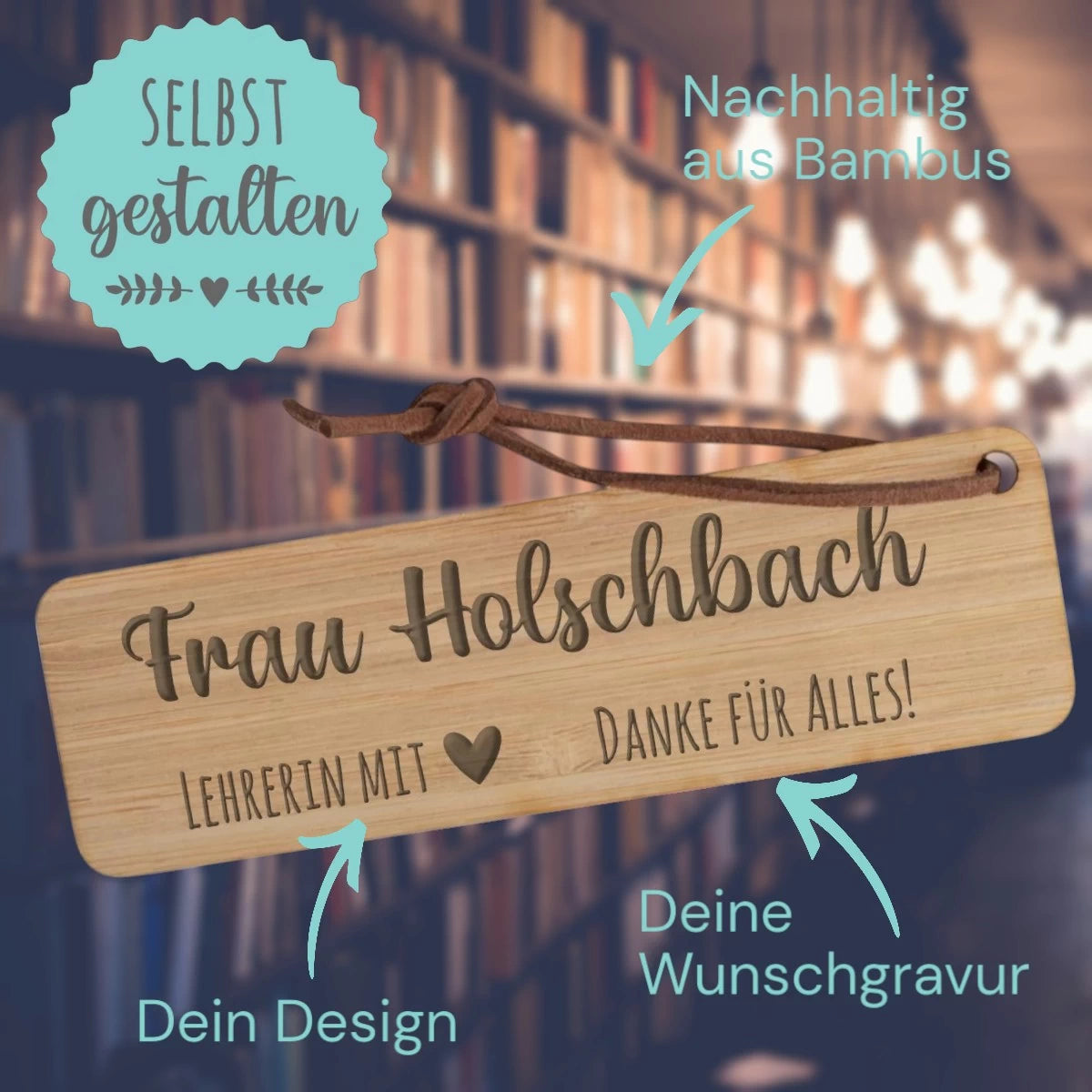 Personalisiertes Lesezeichen aus Bambus – Mit deinem Wunschtext 💖