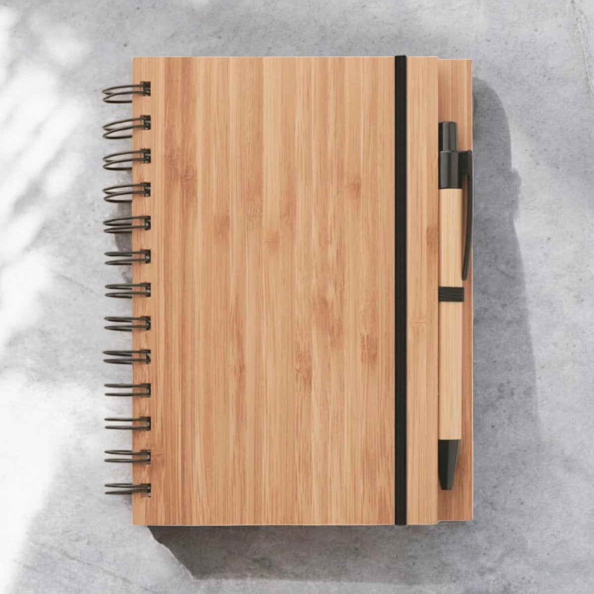 Personalisierter Notizblock Bambus und Kuli mit Namen oder Text