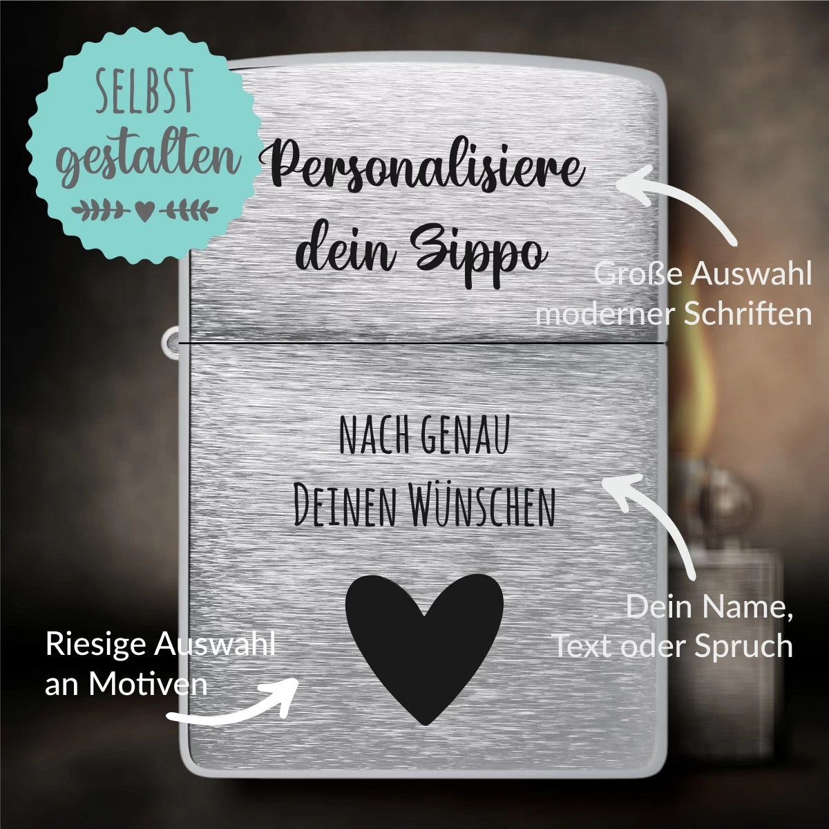 Personalisiertes Zippo | Chrome Brushed | mit Gravur
