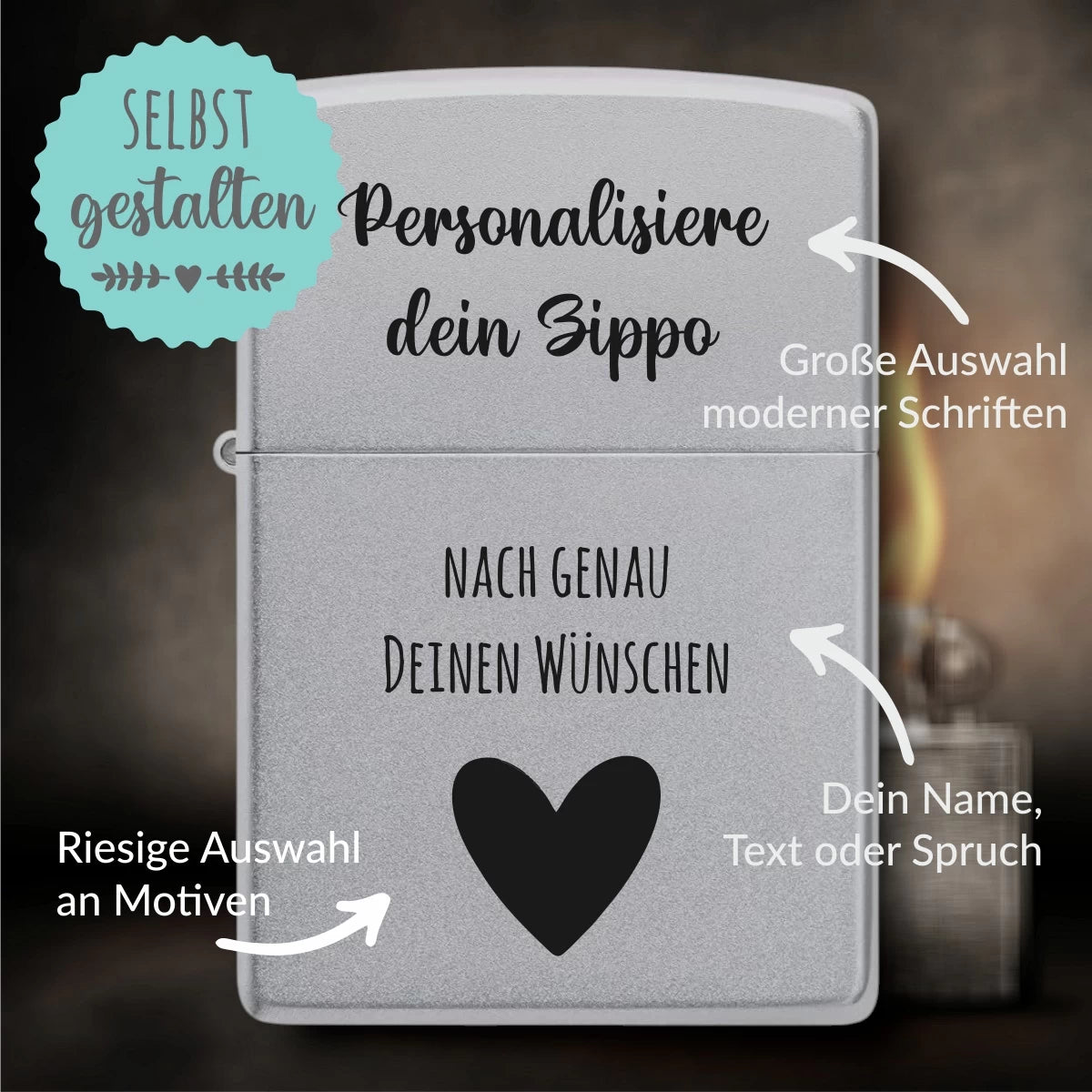 Personalisiertes Zippo | Chrome Satin | mit Gravur