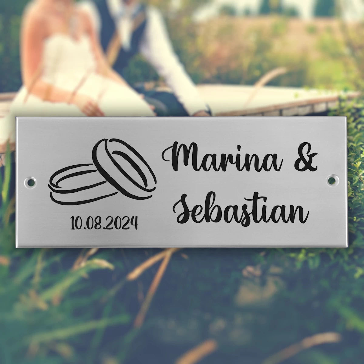 Hochzeitsschild Edelstahl mit Gravur - Eckig