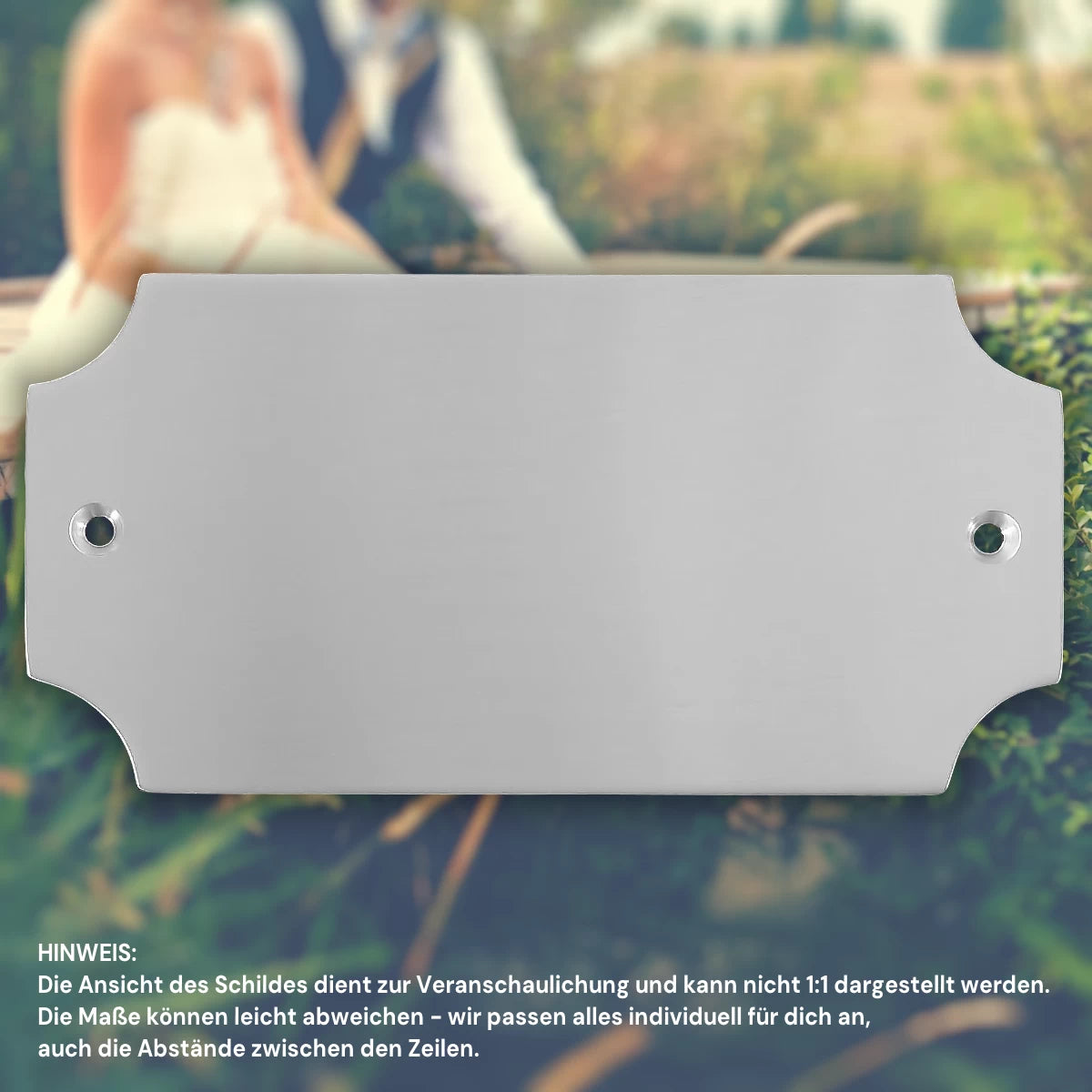 Hochzeitsschild Edelstahl mit Gravur - Eckig abgerundete Ecken