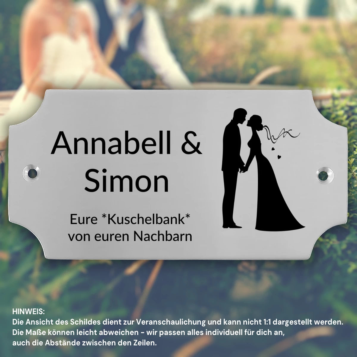 Hochzeitsschild Edelstahl mit Gravur - Eckig abgerundete Ecken