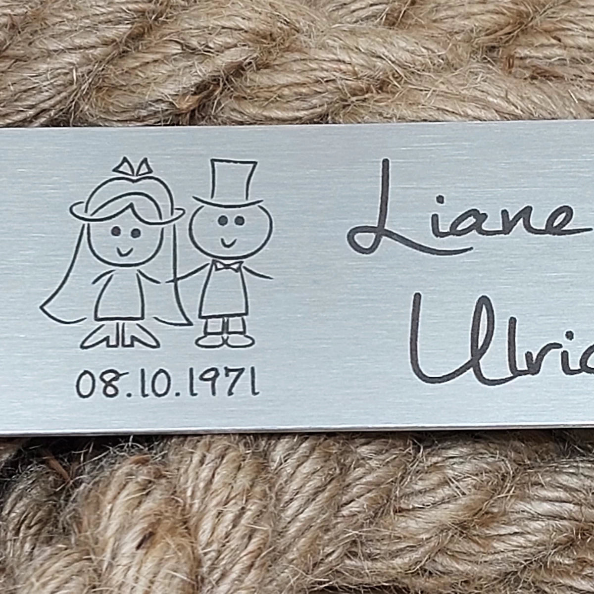 Hochzeitsschild Edelstahl mit Gravur - Eckig abgerundete Ecken