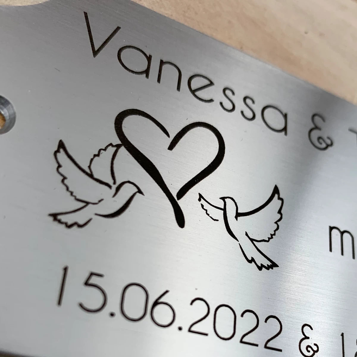 Hochzeitsschild Edelstahl mit Gravur - Eckig abgerundete Ecken