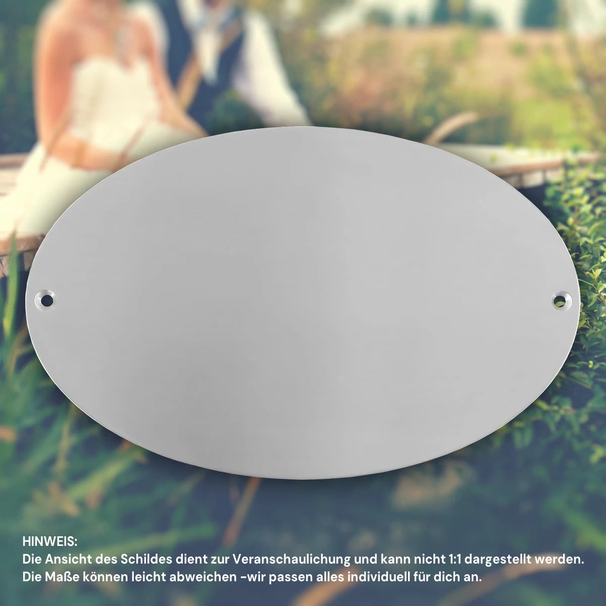 Hochzeitsschild Edelstahl mit Gravur - Oval
