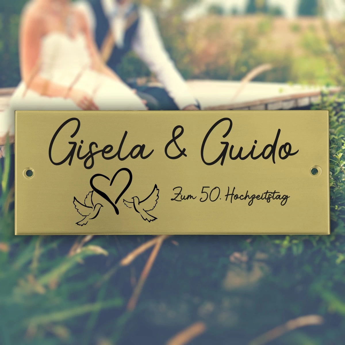 Hochzeitsschild Messing mit Gravur - Eckig