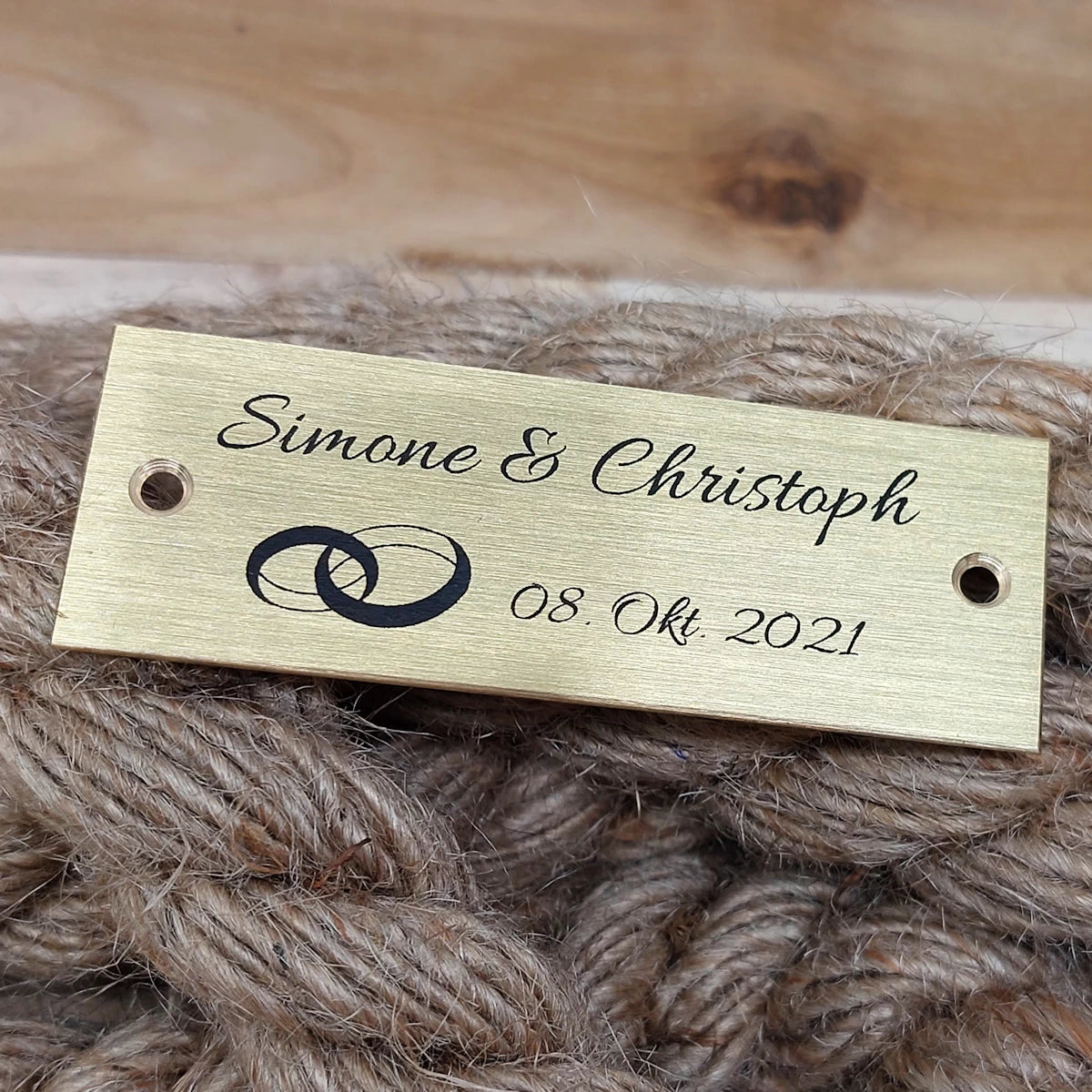 Hochzeitsschild Messing mit Gravur - Eckig