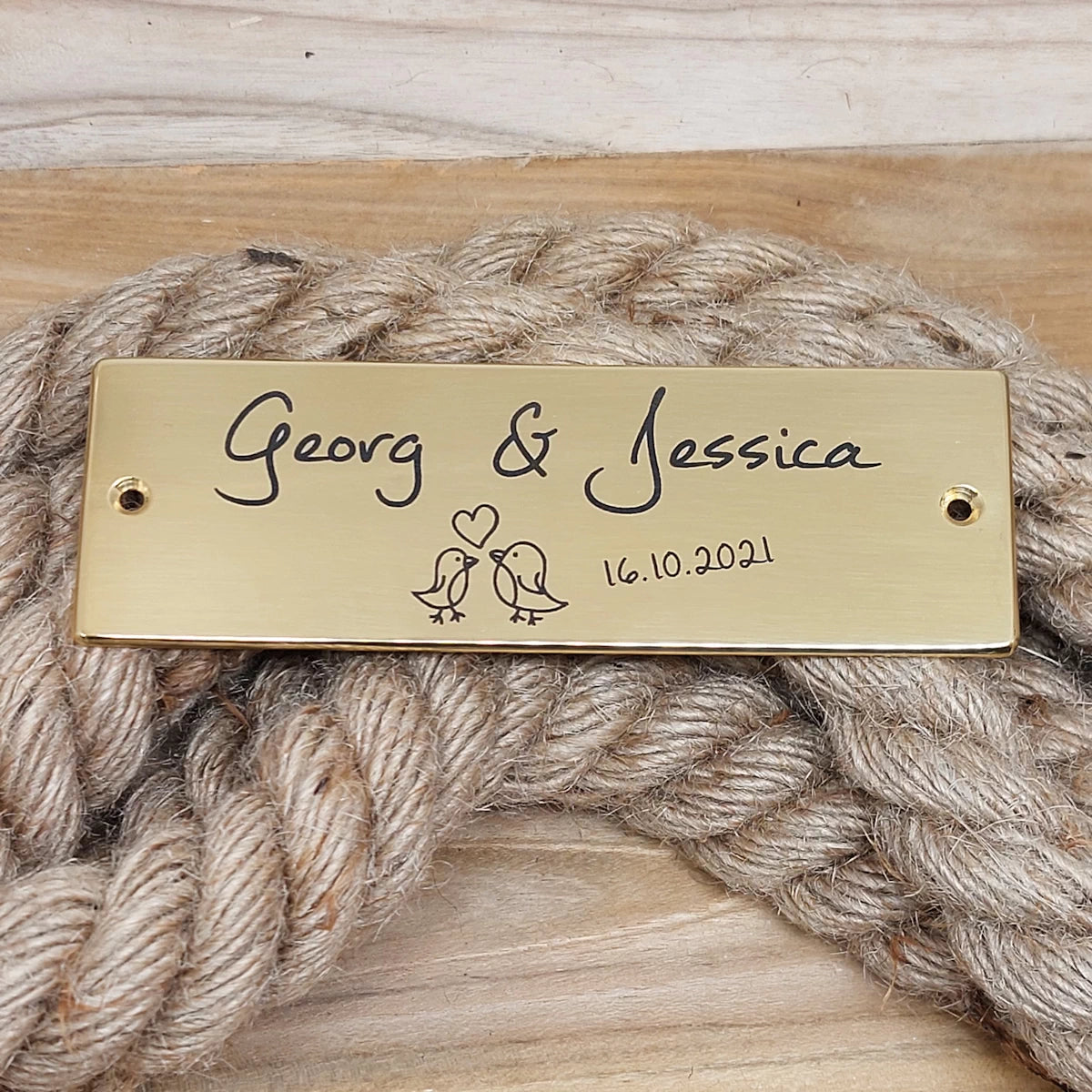 Hochzeitsschild Messing mit Gravur - Eckig