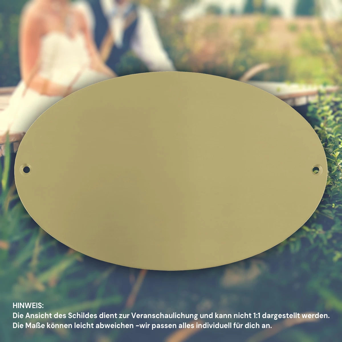 Hochzeitsschild Messing mit Gravur - Oval