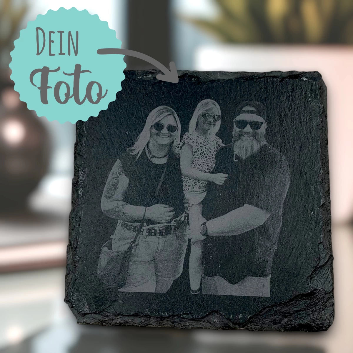 Personalisierter Schiefer Untersetzer mit Fotogravur – Einzigartiges Geschenk mit Lasergravur