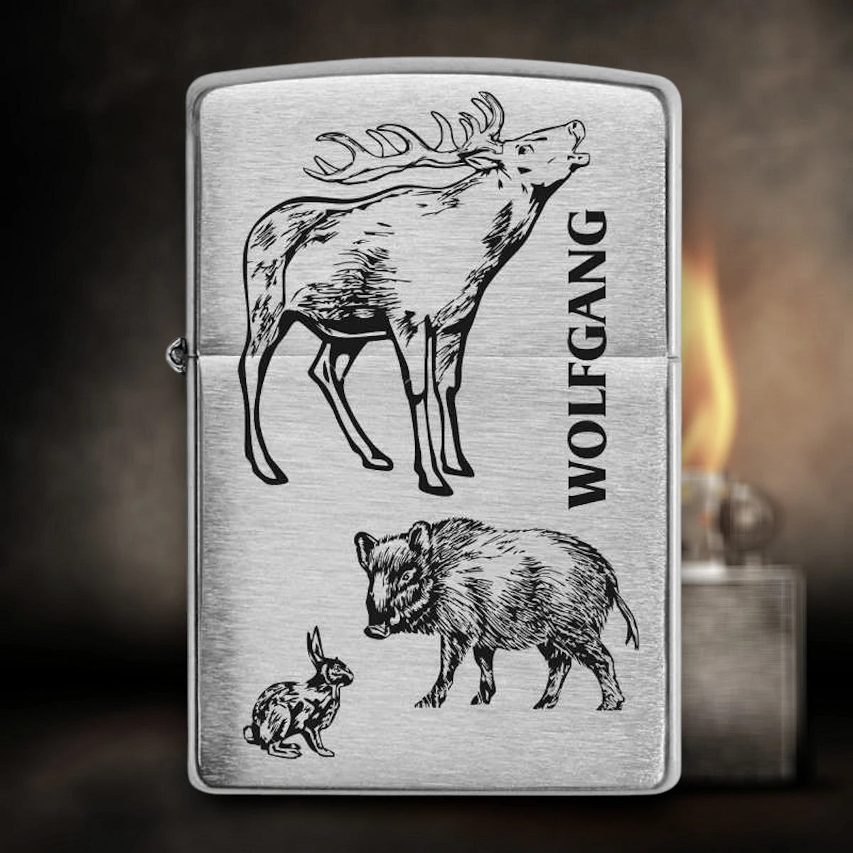 Zippo - Jagen - Elch, Wildschwein & Hase | personalisiert Gravur
