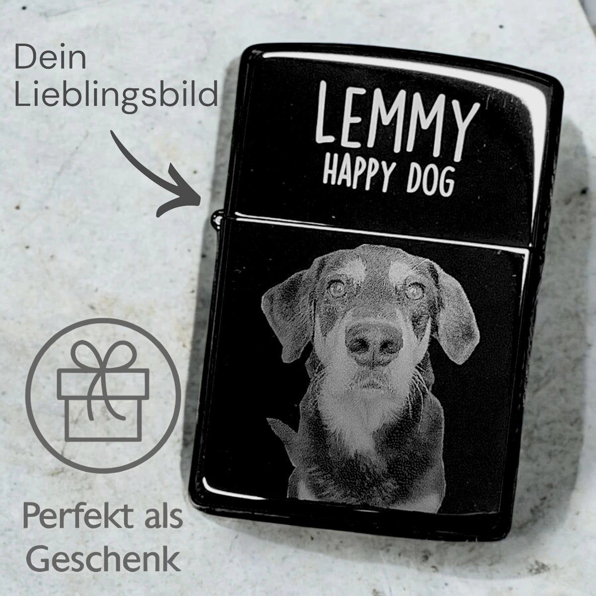 Zippo - Ebony schwarz - personalisiert mit Foto oder Logo