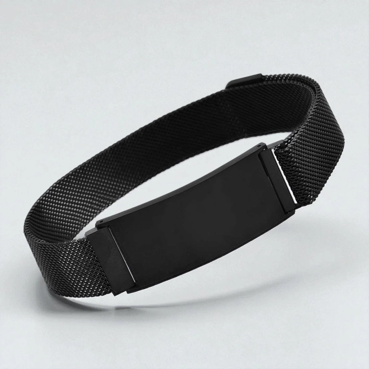 Personalisiertes Armband mit Fotogravur | Edelstahl Mesh schwarz | für Damen & Herren