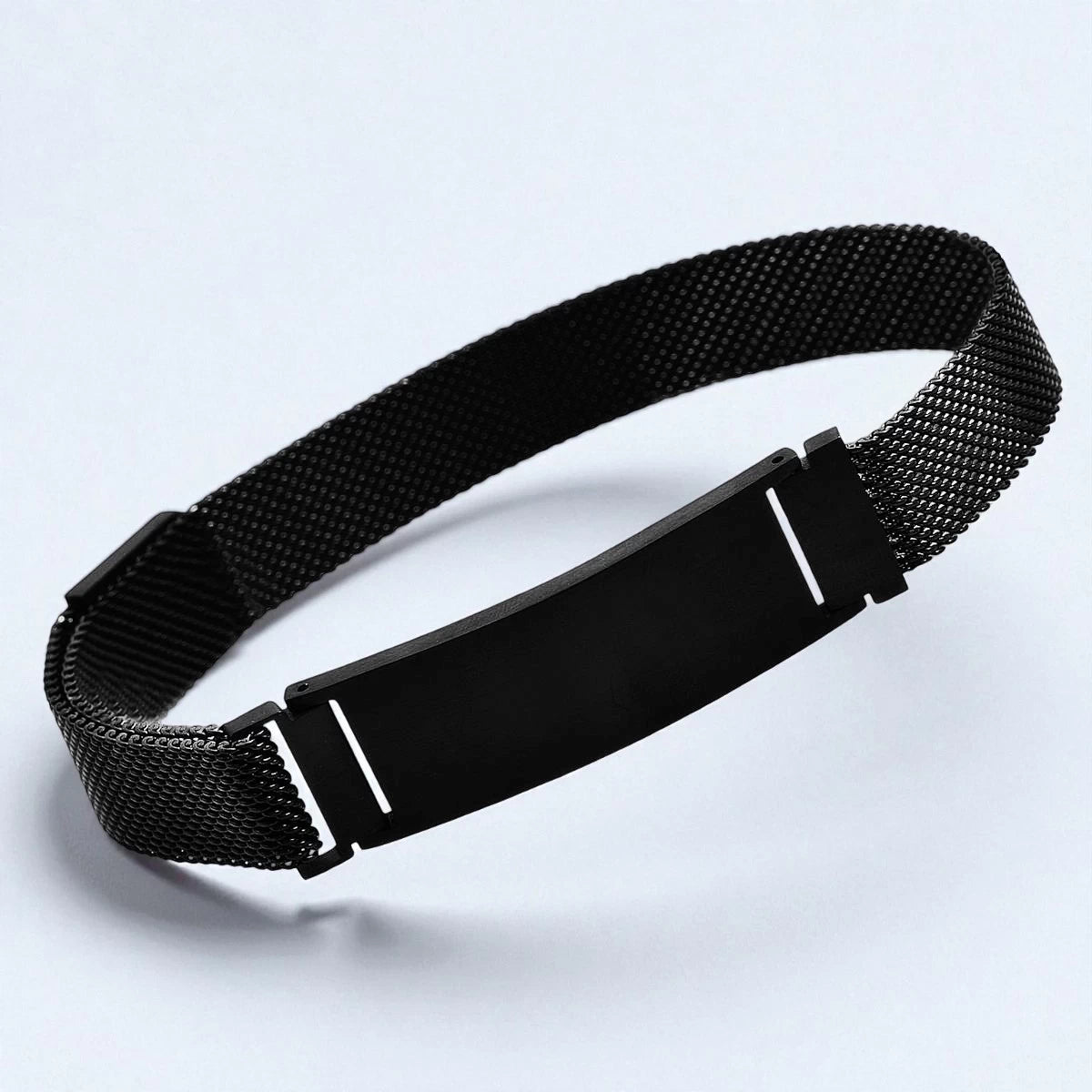 Personalisiertes Armband mit Fotogravur | Edelstahl Mesh schwarz | für Damen & Herren