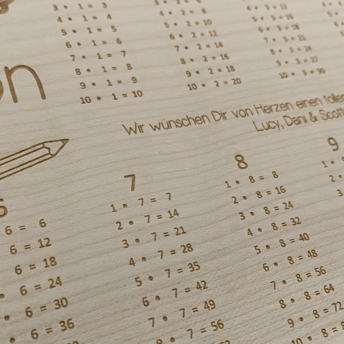 Personalisiertes Frühstücksbrettchen mit dem kleinen 1x1 – Dein Schulstart-Begleiter mit Wunschtext & Namen