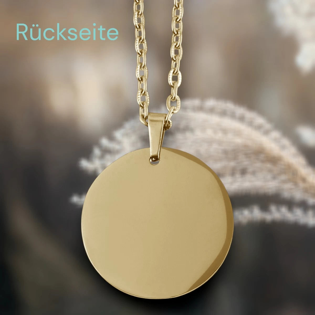 Personalisierte Kette Gold – Runder Edelstahl Anhänger (25 mm) mit Gravur & Kette