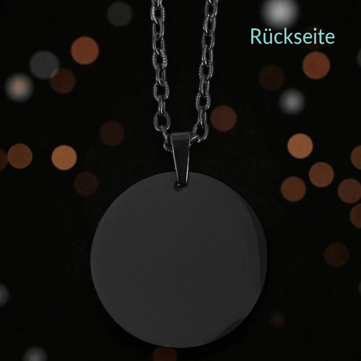 Personalisierte Kette mit Foto | Schwarzer Edelstahl Anhänger Rund 25 mm mit Lasergravur | Inkl. Kette