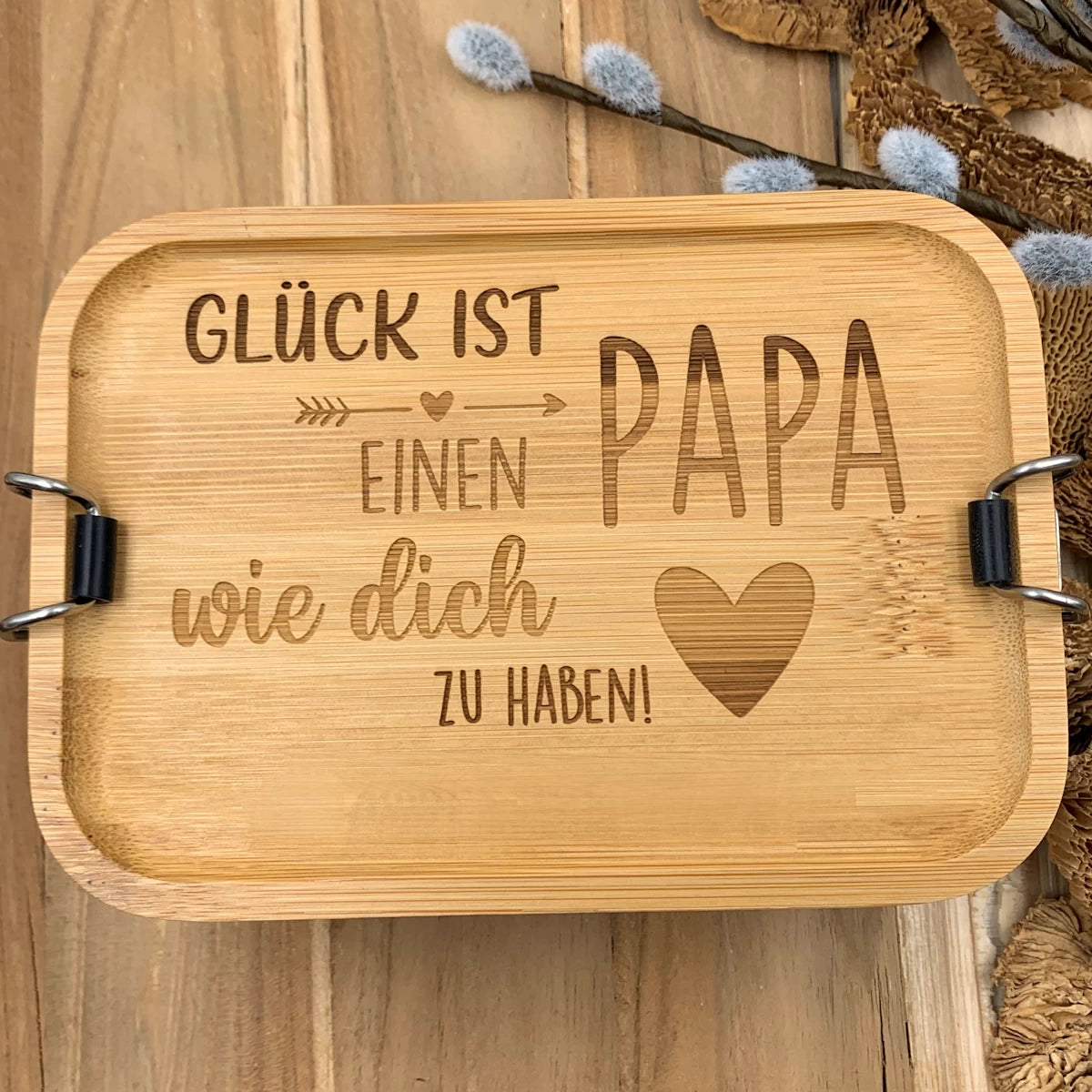 Personalisierte Lunchbox Bambus 💙 Vatertag 💙 Glück ist, einen Papa wie dich zu haben