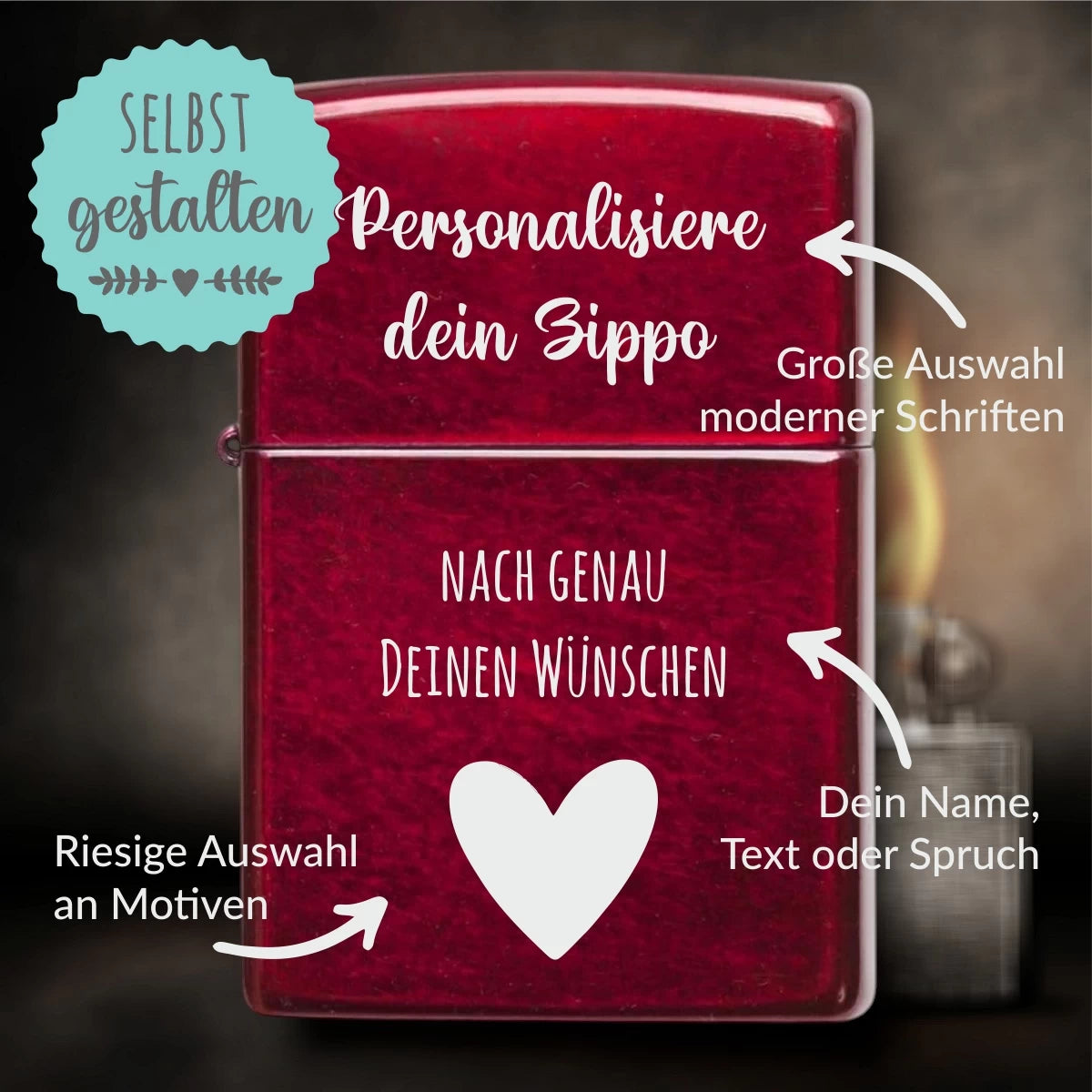 Personalisiertes Zippo | Candy Apple Red | mit Gravur