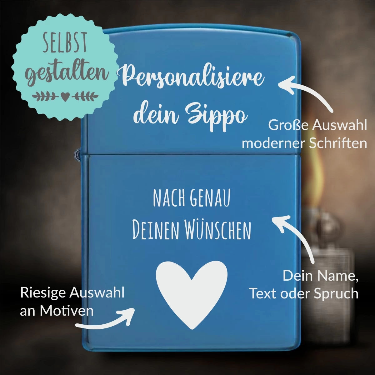Personalisiertes Zippo | High Polish Blue | mit Gravur