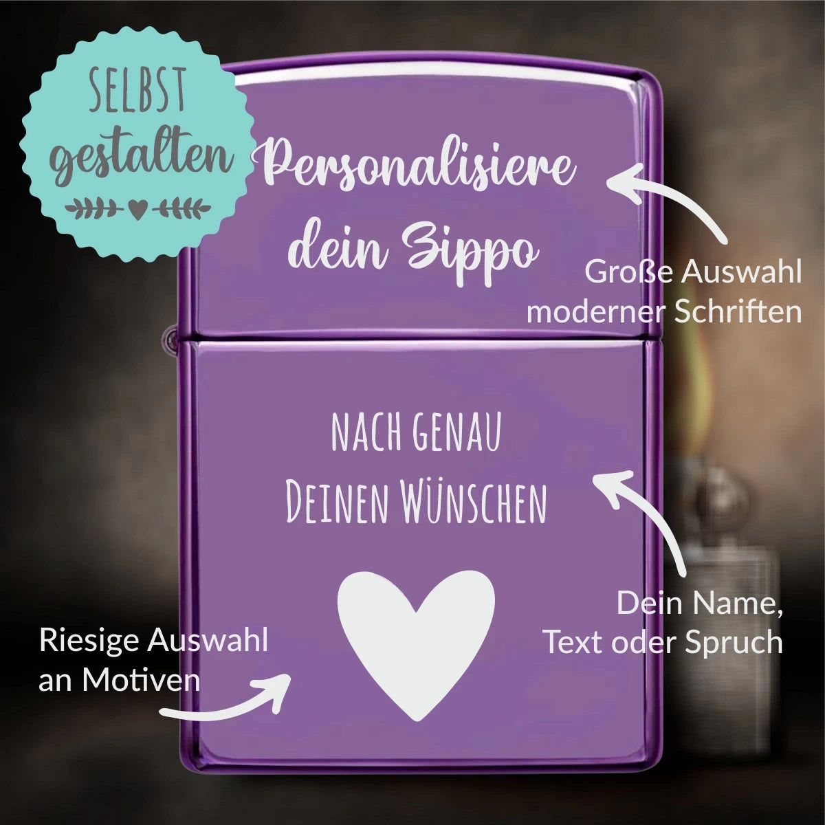 Personalisiertes Zippo | High Polish Purple | mit Gravur