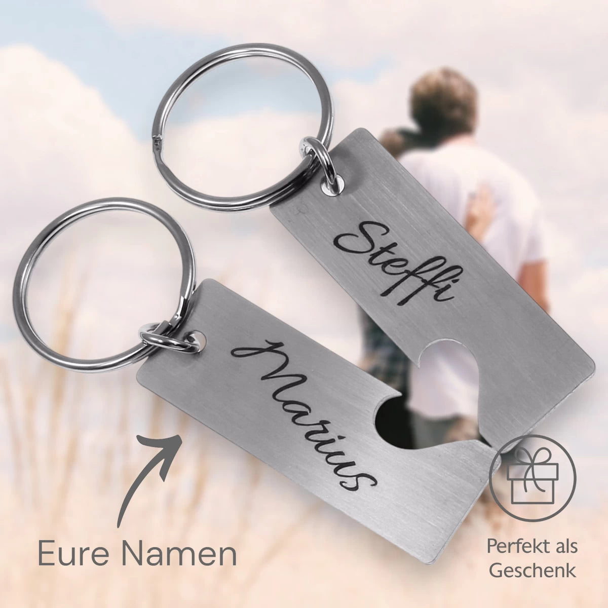 2 für 1 - Partnerschlüsselanhänger mit Wunschgravur