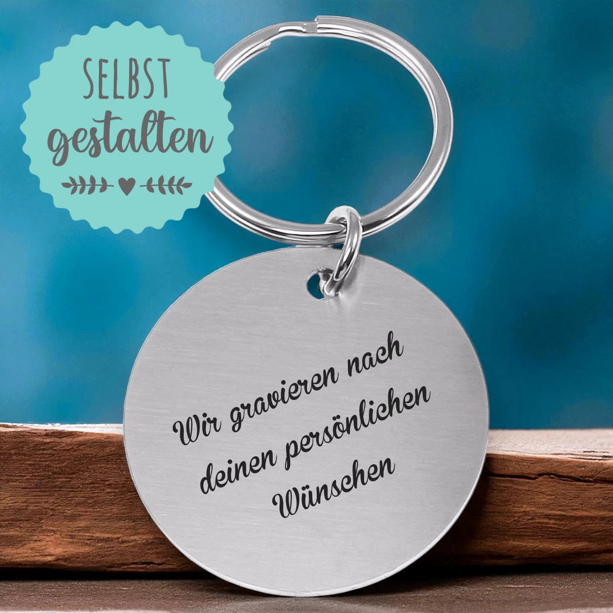 Personalisierter Schlüsselanhänger aus Edelstahl | Gravur Text Motiv | Rund