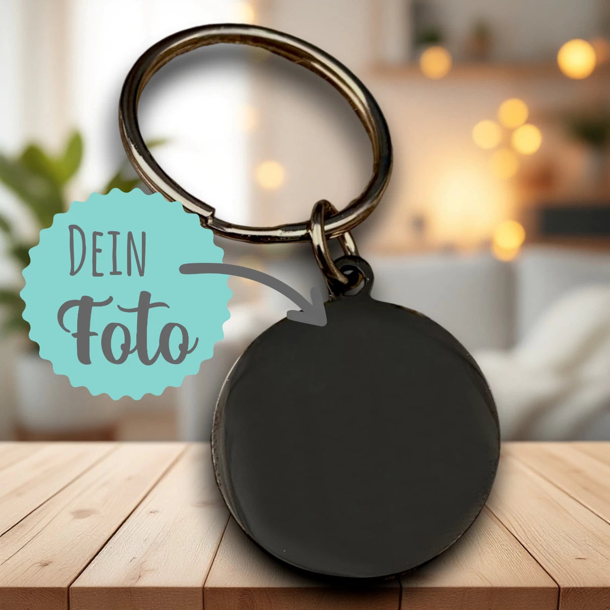 Personalisierter Schlüsselanhänger mit Fotogravur – Runde Form | Edelstahl schwarz